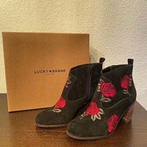 Lucky Brand Black with Roses Suede Boot